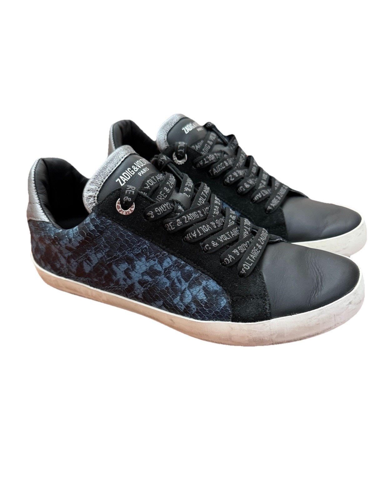 Zadig & Voltaire Wild Low Top Sneakers In Navy Blue Python Print Leather Size 39